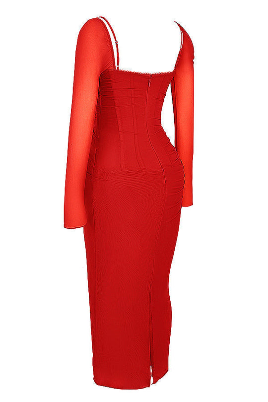 Elegantes Maxikleid mit tiefem Ausschnitt und langen Ärmeln