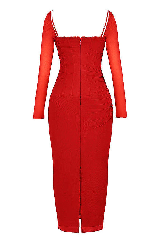 Elegantes Maxikleid mit tiefem Ausschnitt und langen Ärmeln