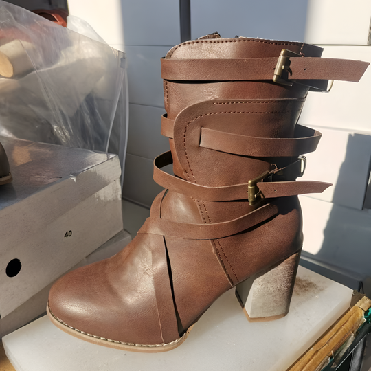 Leder Damen Stiefeletten mit orthopädischem Absatz – Chiara