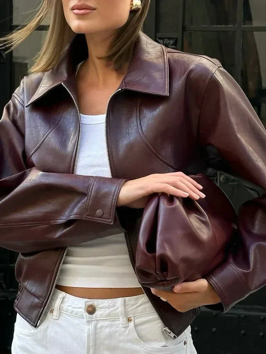Lederjacke Weinrot