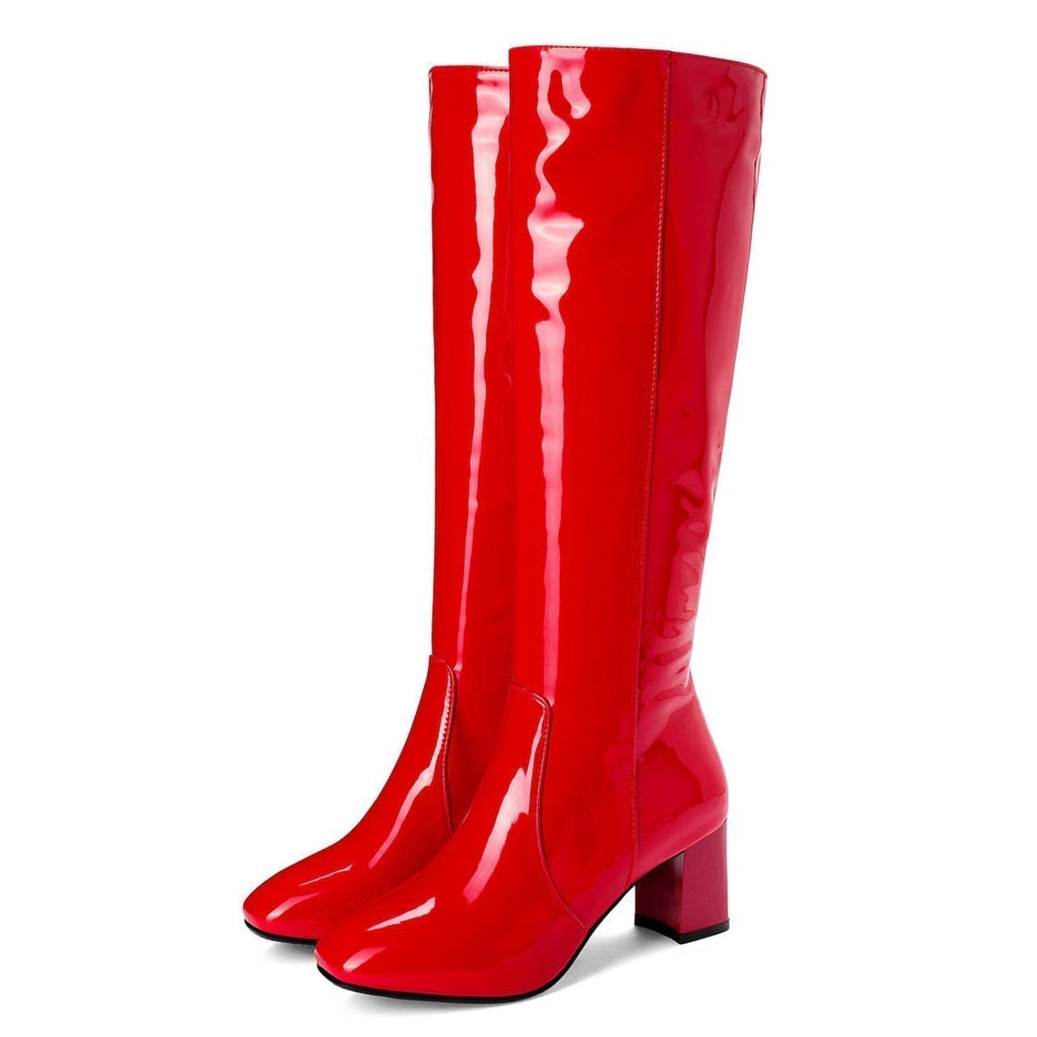 Glänzende Leder Damenstiefel