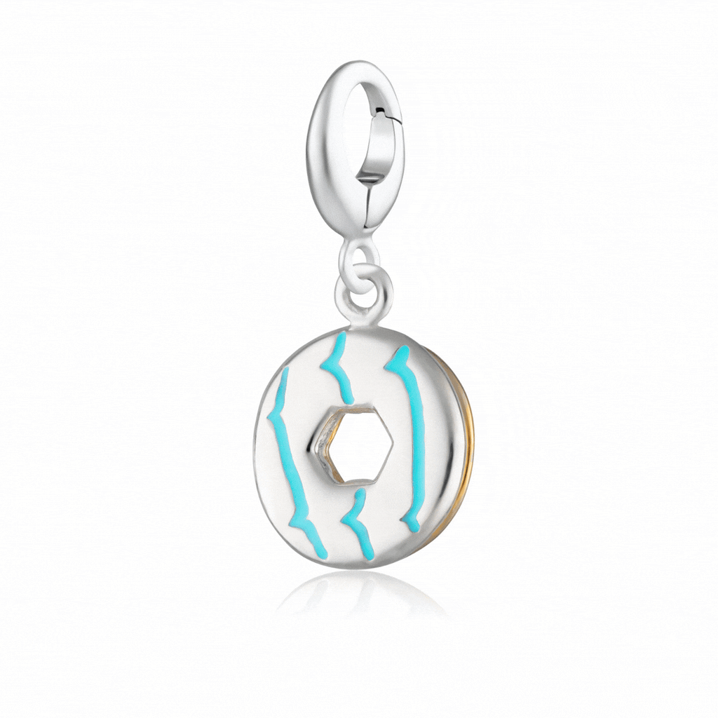 Silver Party Ring Biscuit Charm Necklace with Turquoise Enamel | Shop Nory