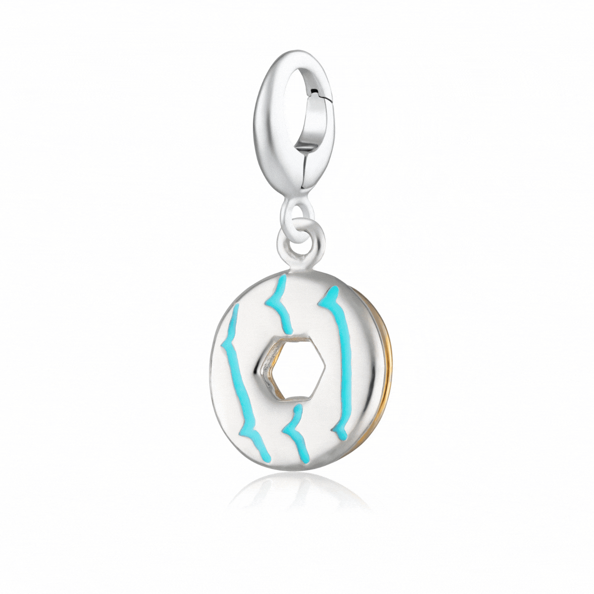 Silver Party Ring Biscuit Charm Necklace with Turquoise Enamel | Shop Nory