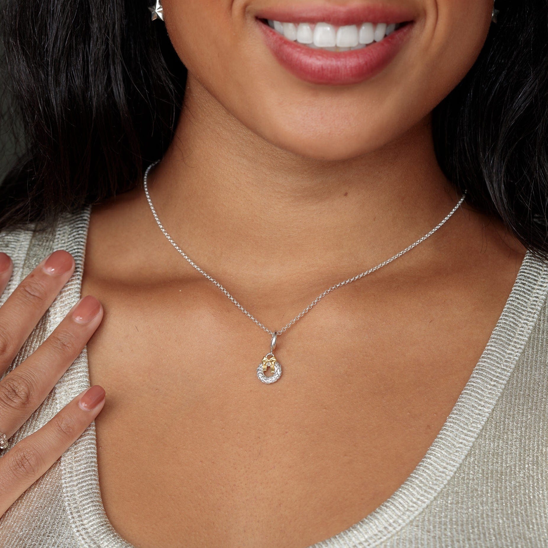 Silber Weihnachtskranz Charm Halskette | Shop Nory