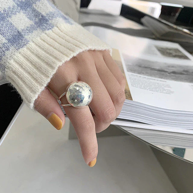 Silberfarbe Große Kugel Glatte Ring | Shop Nory