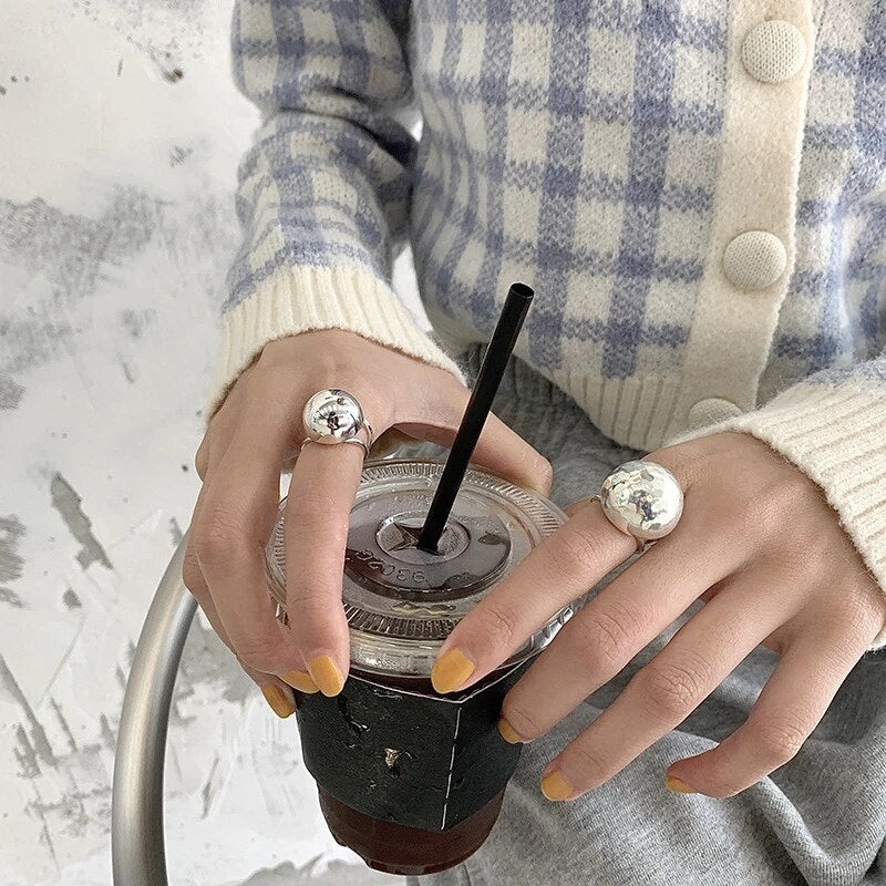 Silberfarbe Große Kugel Glatte Ring | Shop Nory