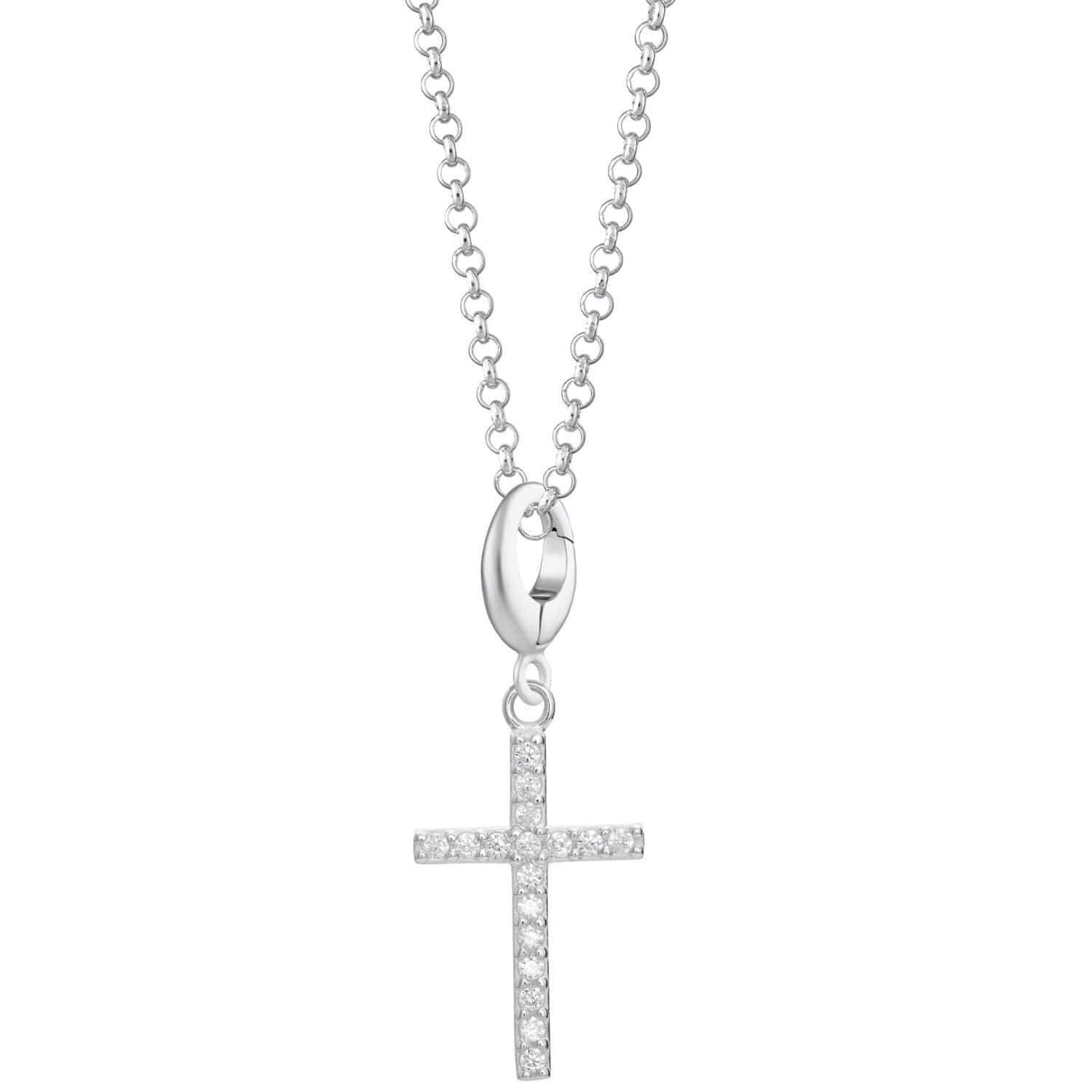 Silberne Kreuz Anhänger Halskette mit Kristallen | Shop Nory