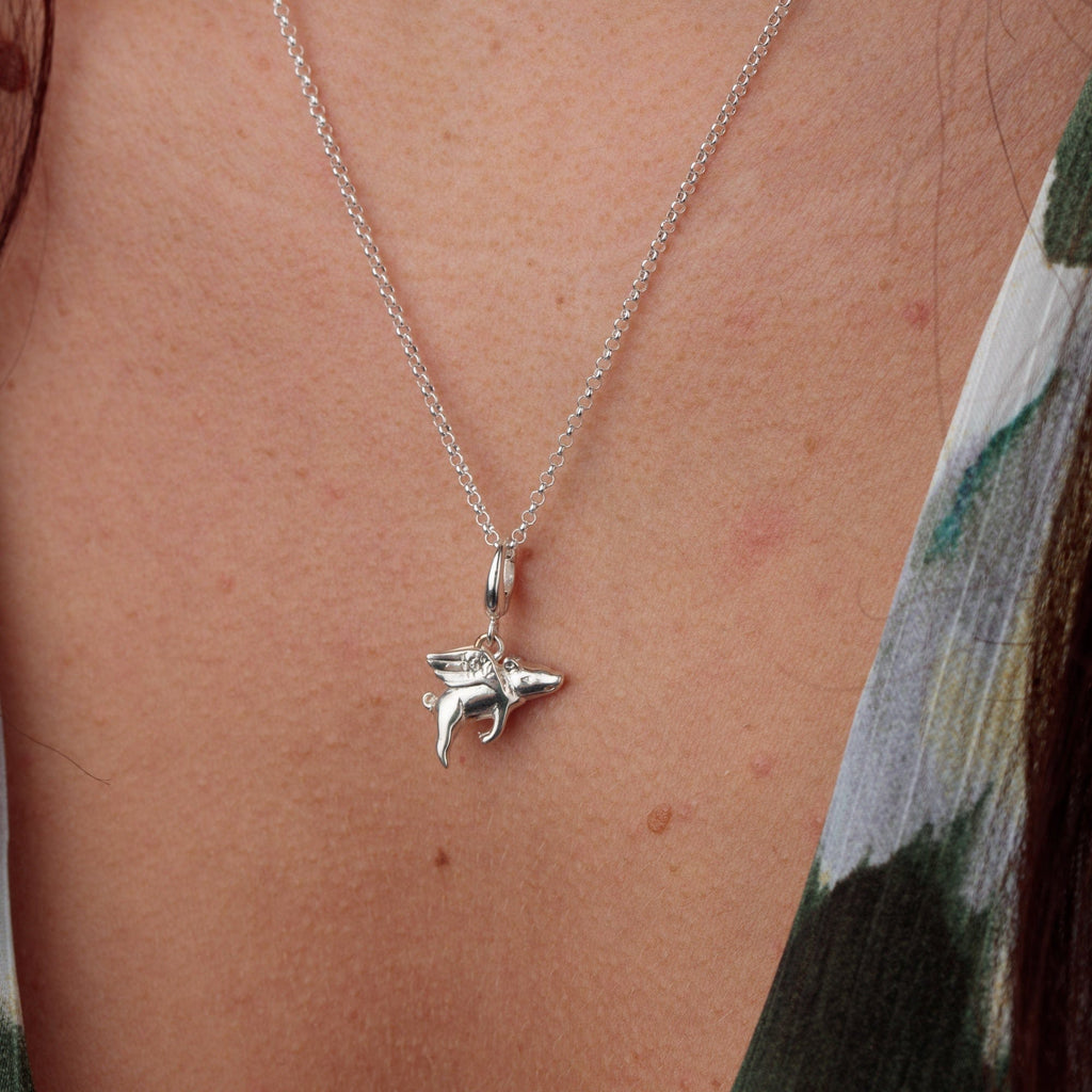 Silber fliegendes Schwein Charm Halskette | Shop Nory
