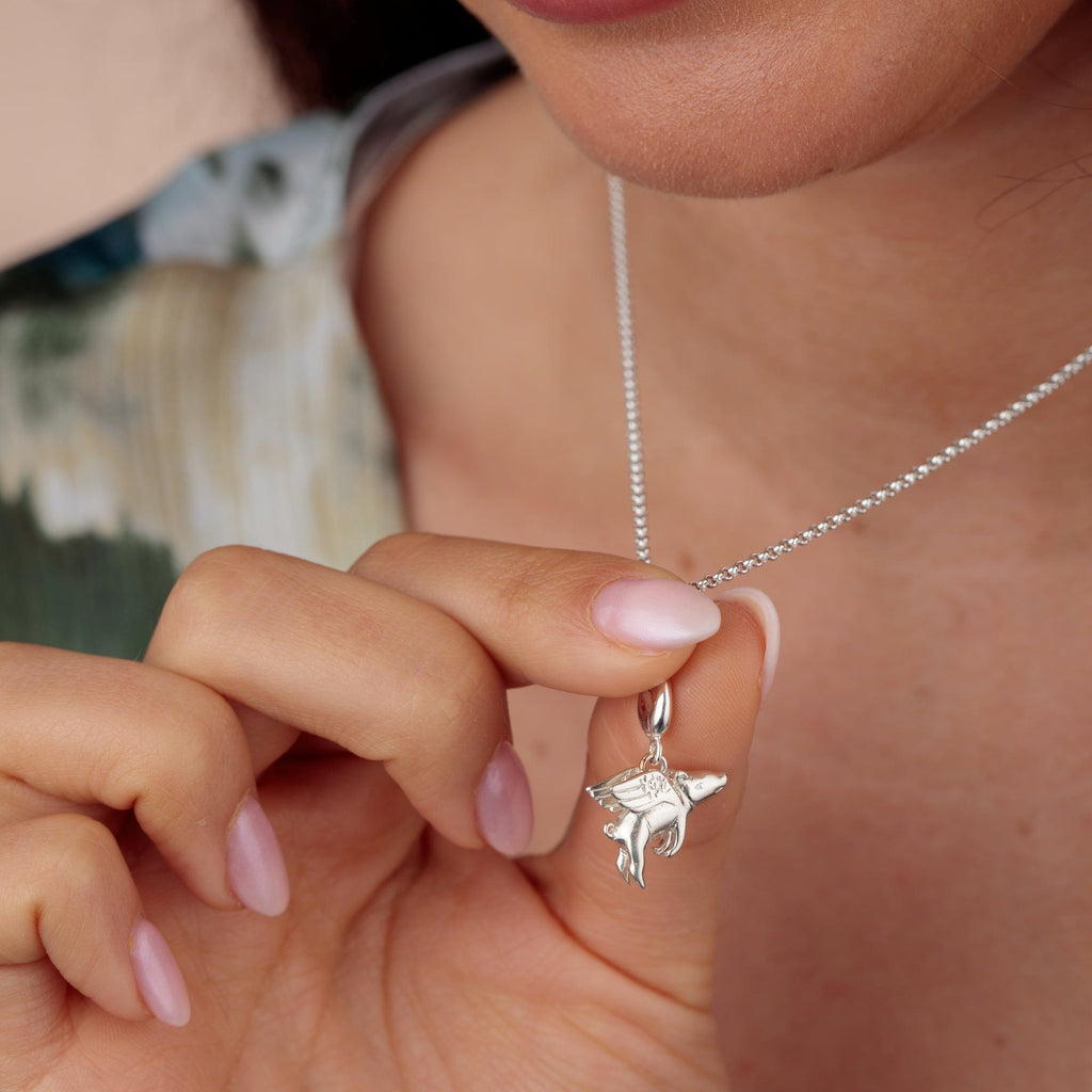 Silber fliegendes Schwein Charm Halskette | Shop Nory