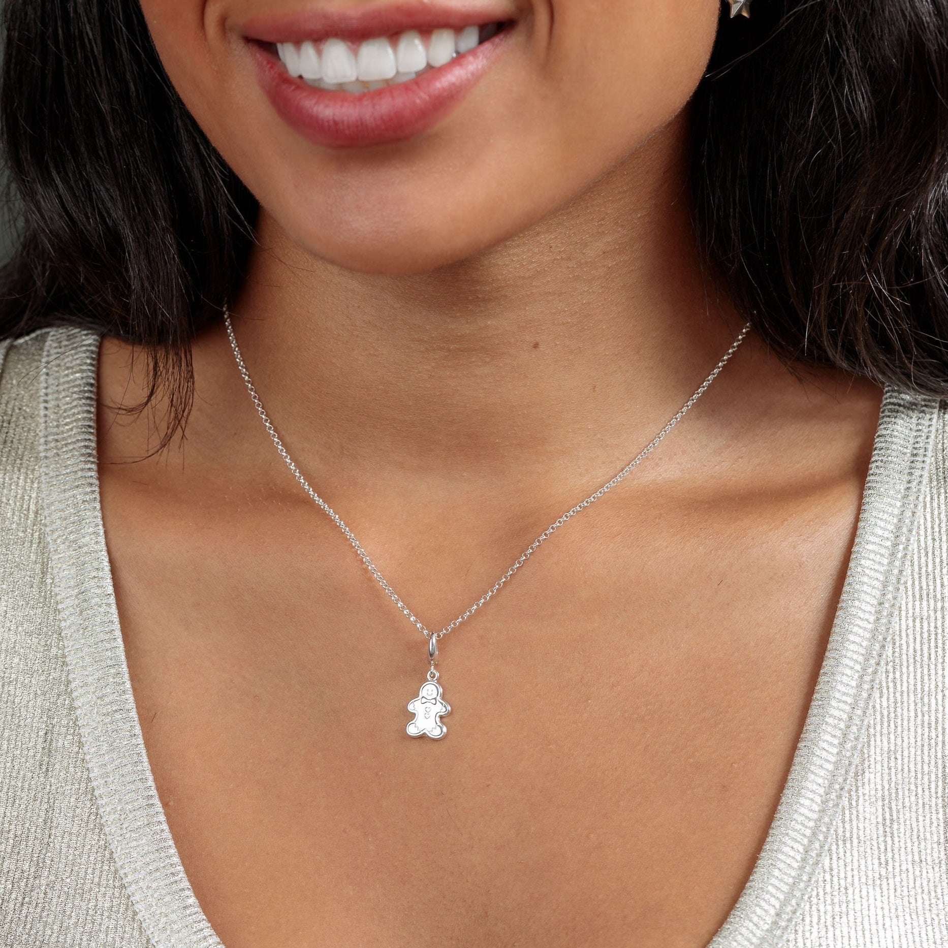 Silber Lebkuchenmann Charm Halskette | Shop Nory