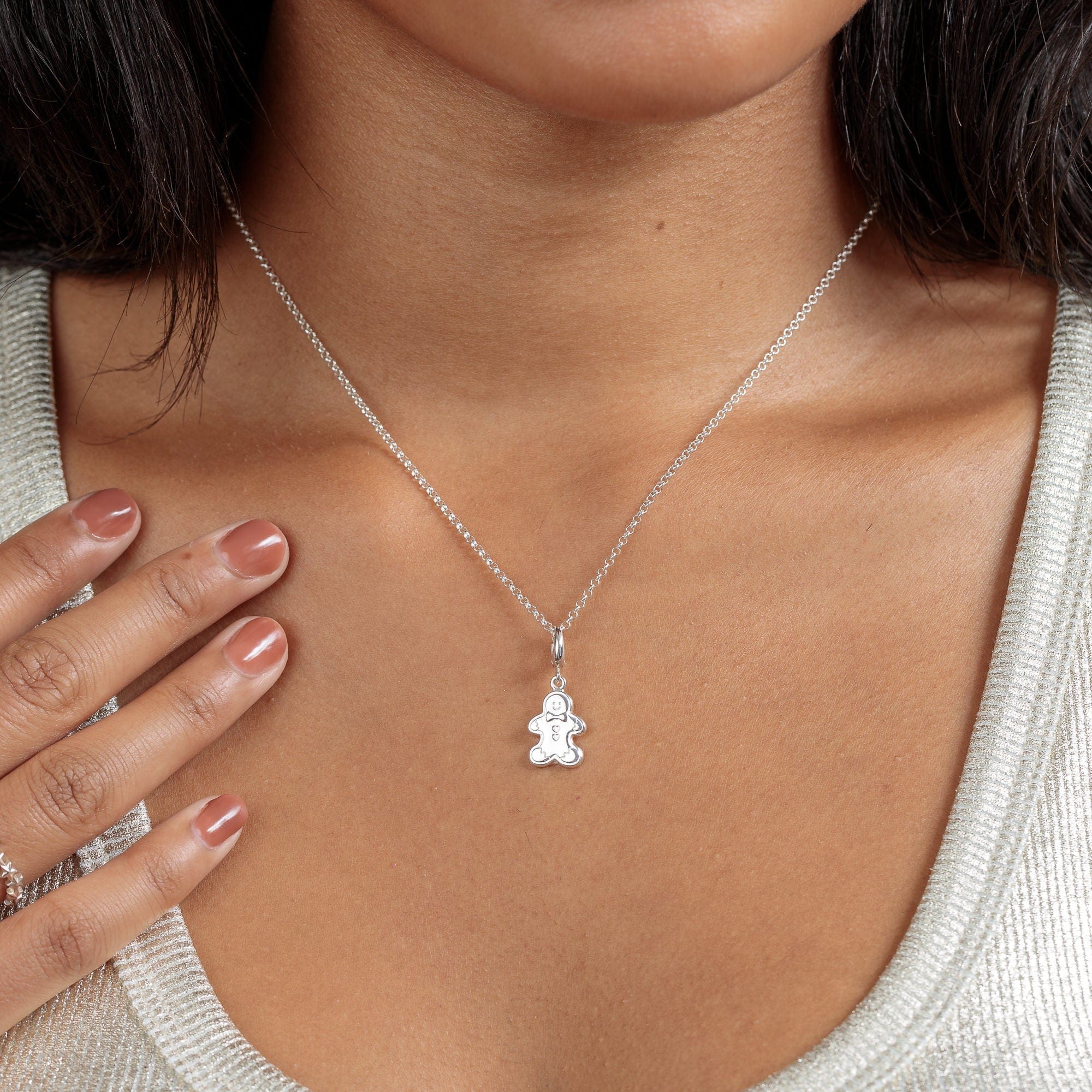 Silber Lebkuchenmann Charm Halskette | Shop Nory