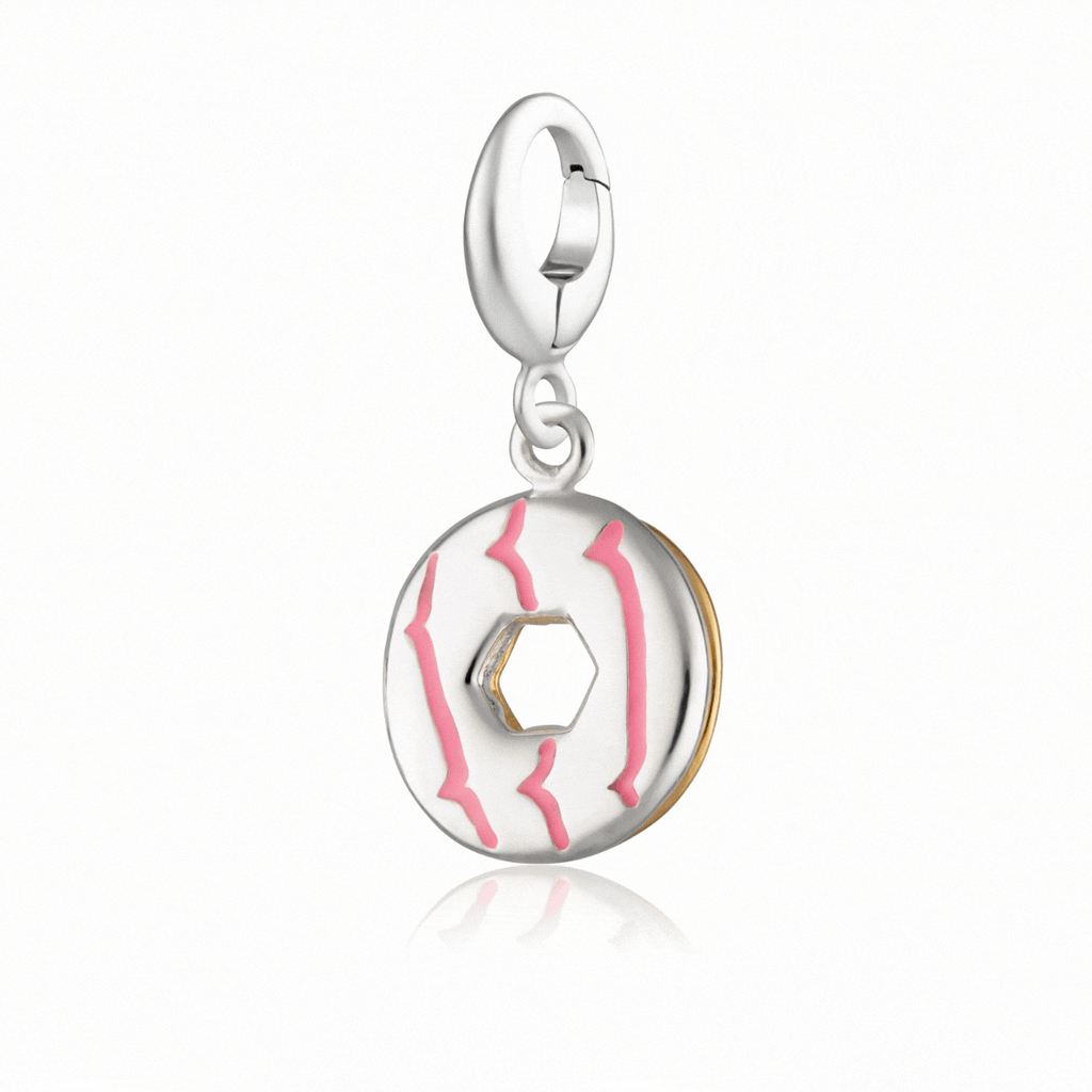 Silber Party Ring Keks Charm Halskette mit Pinkem Emaille | Shop Nory