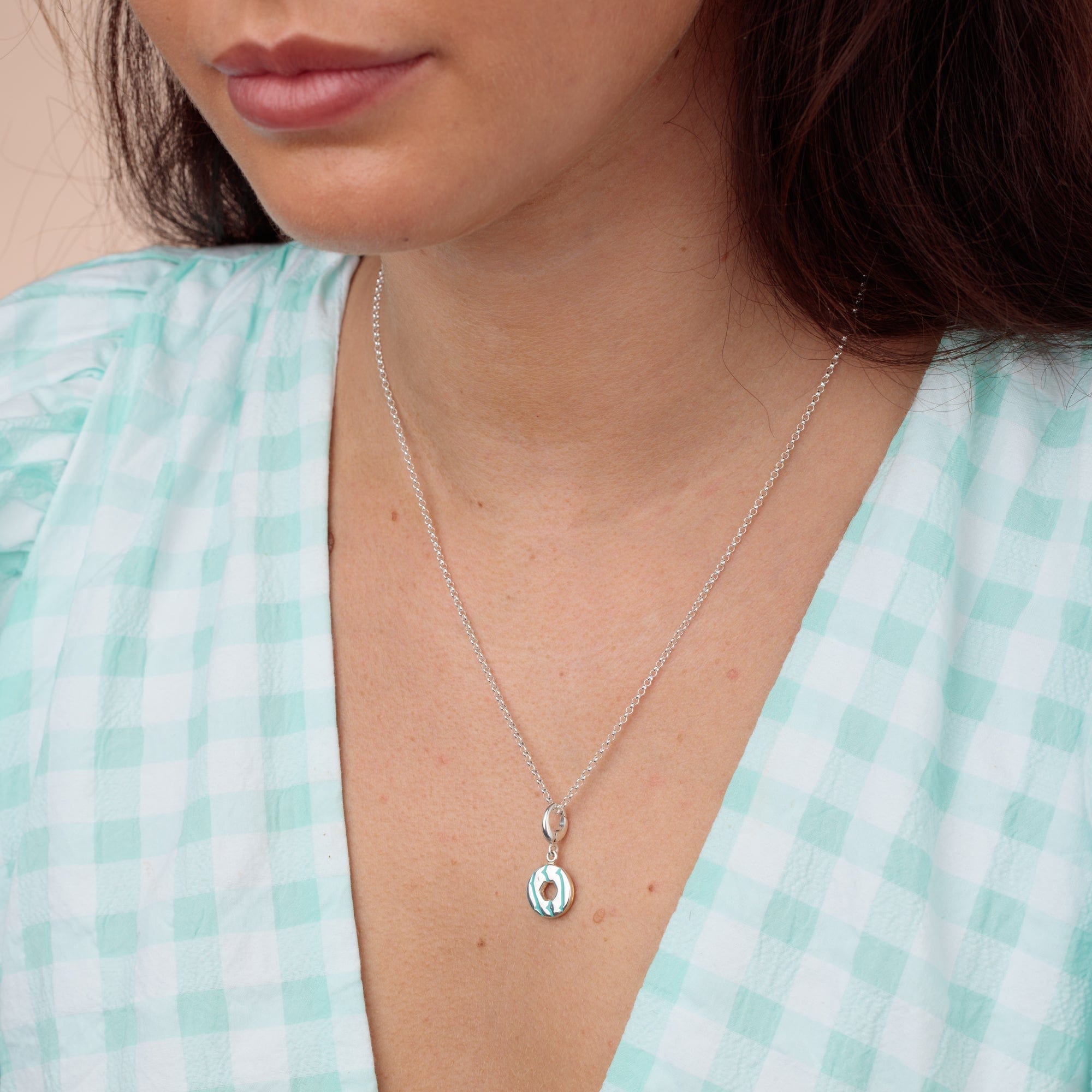 Silver Party Ring Biscuit Charm Necklace with Turquoise Enamel | Shop Nory