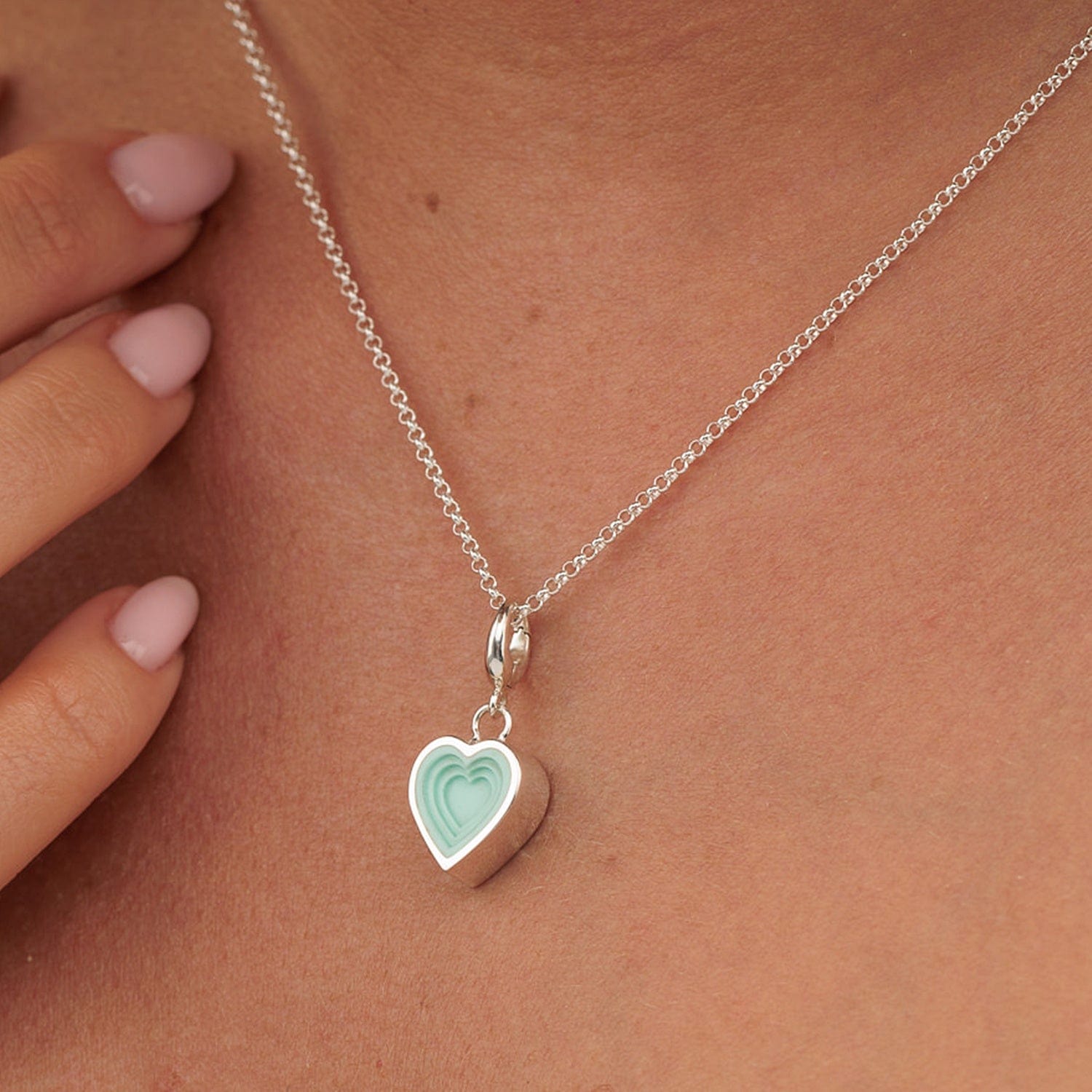 Silber geometrische türkis Herz Anhänger Halskette | Shop Nory