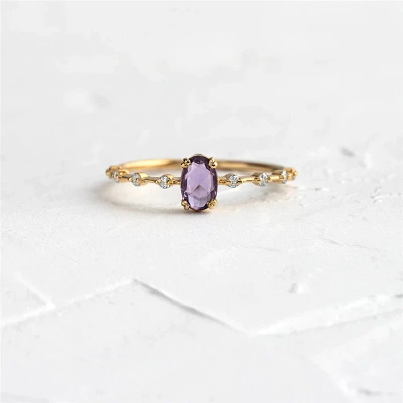 Einfacher Eierform lila Kristall Goldring | Shop Nory