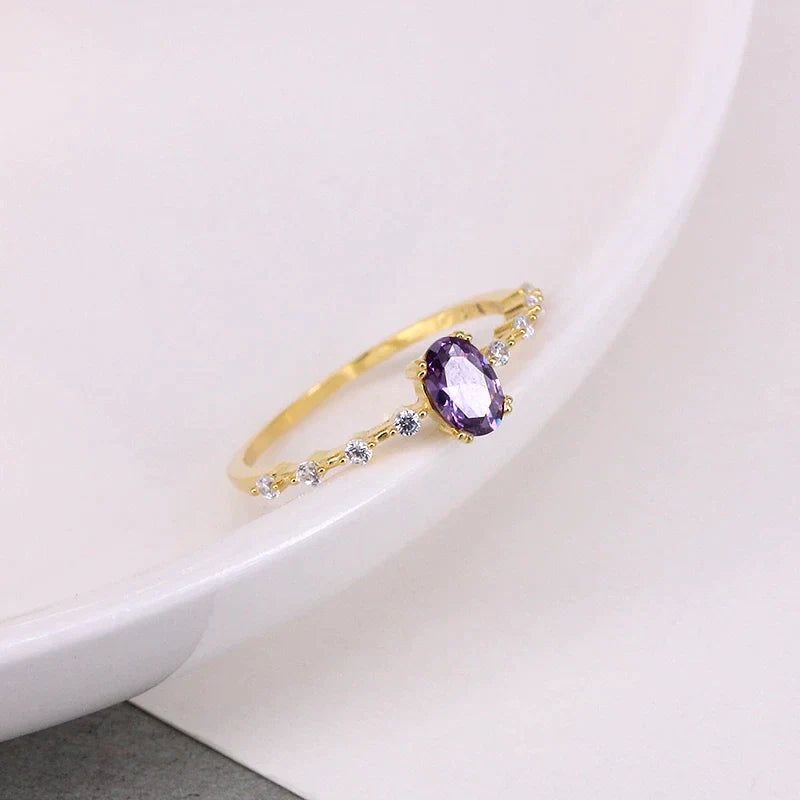 Einfacher Eierform lila Kristall Goldring | Shop Nory