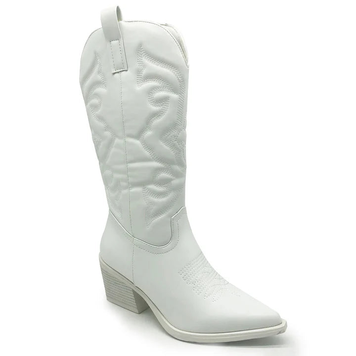 Shopnory | Weiße Cowboy Stiefel mit Absatz für Damen
