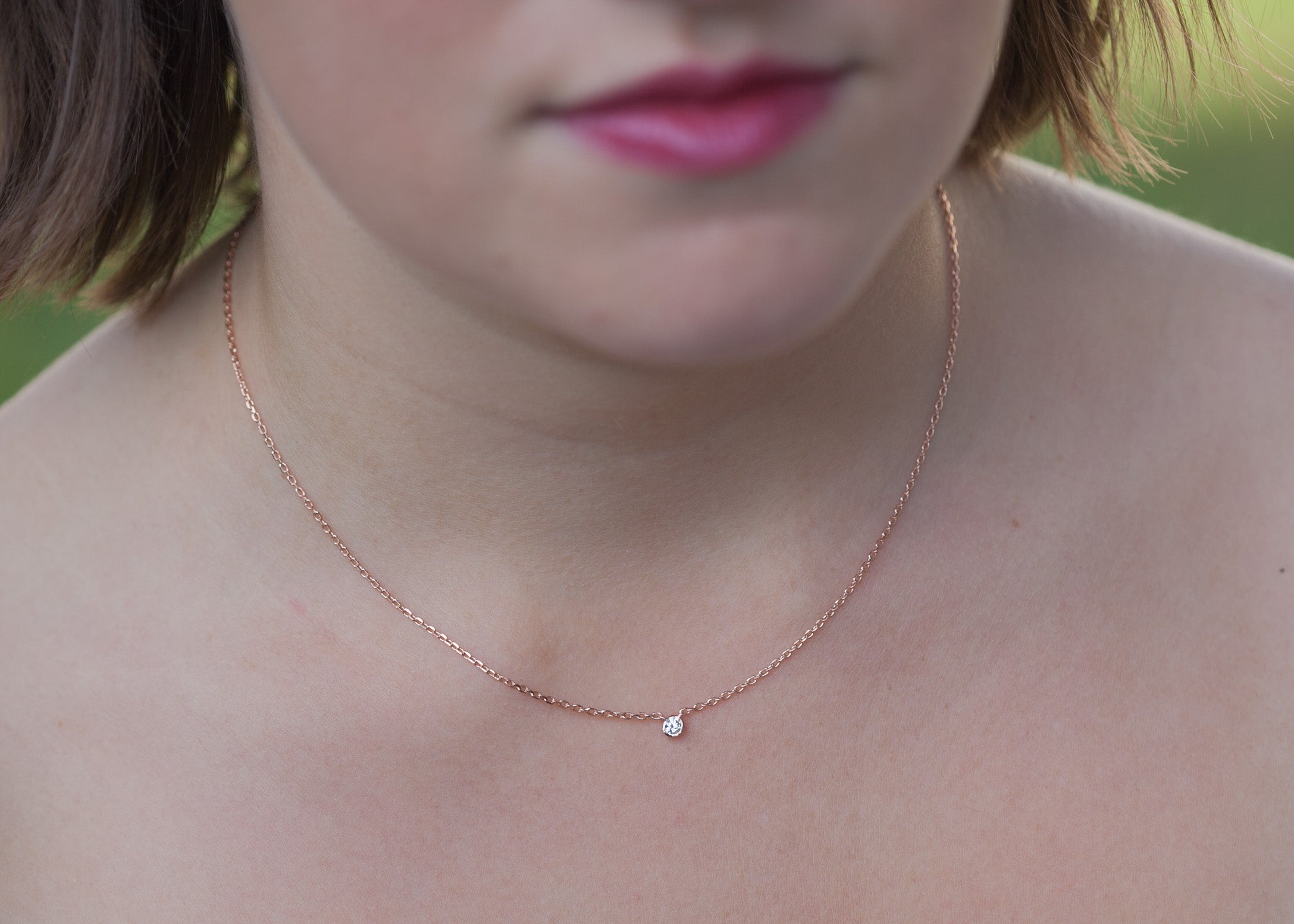 Solitär Kette mit rundem Zirkonia Stein - rosé vergoldet | Shop Nory