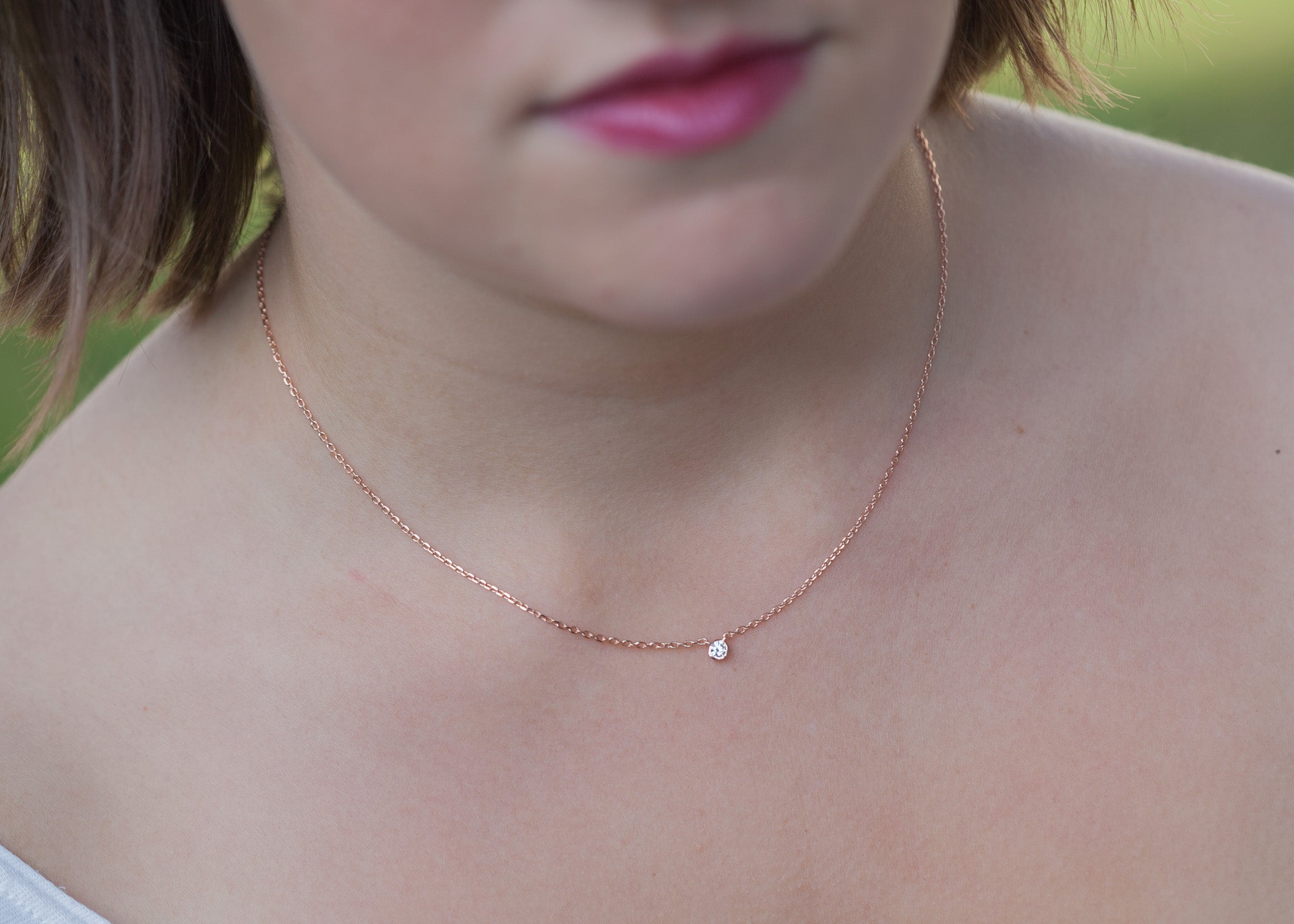 Solitär Kette mit rundem Zirkonia Stein - rosé vergoldet | Shop Nory