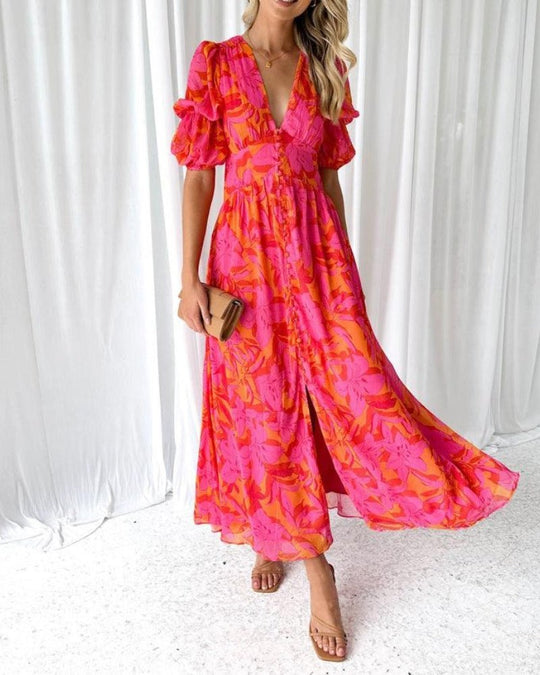 Elegante Maxikleid In Rot Rosa