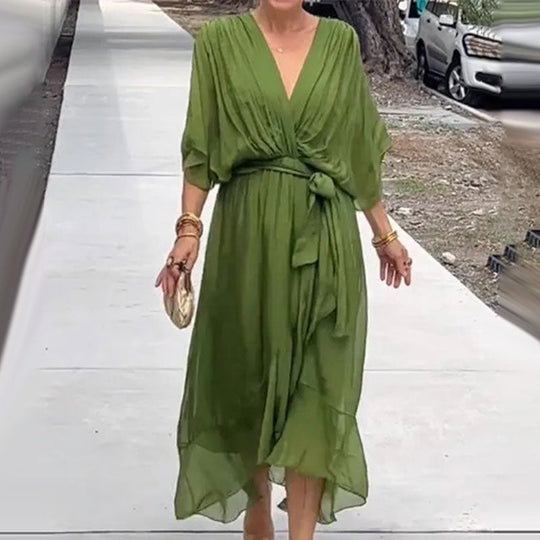 Elegantes Flow V-Ausschnitt Kleid