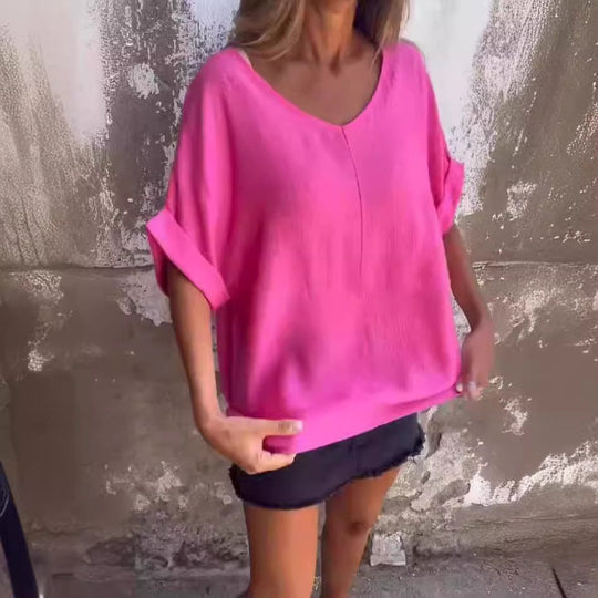 T-Shirt mit Übergroßem V-Ausschnitt für Damen