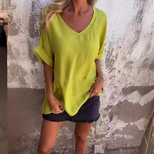 T-Shirt mit Übergroßem V-Ausschnitt für Damen