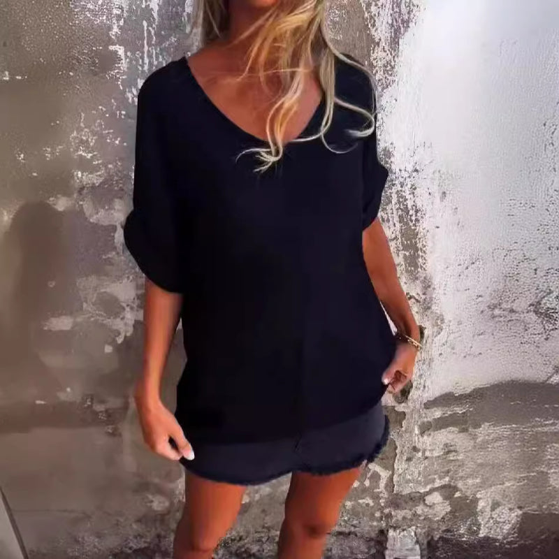 T-Shirt mit Übergroßem V-Ausschnitt für Damen