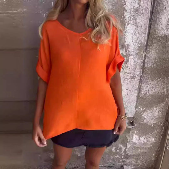 T-Shirt mit Übergroßem V-Ausschnitt für Damen
