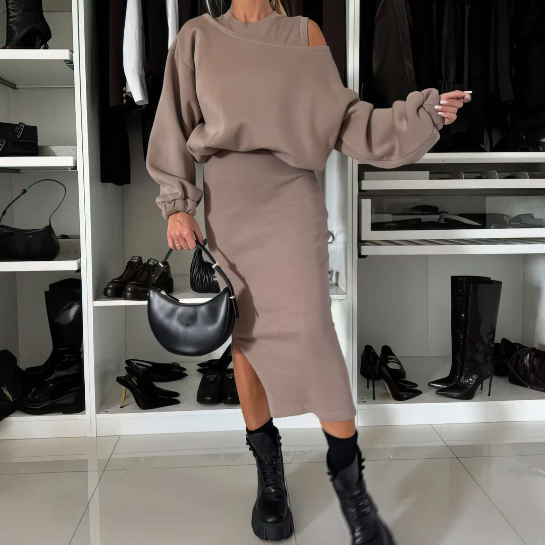 Satz mit Cold Shoulder Top und Midi Rock