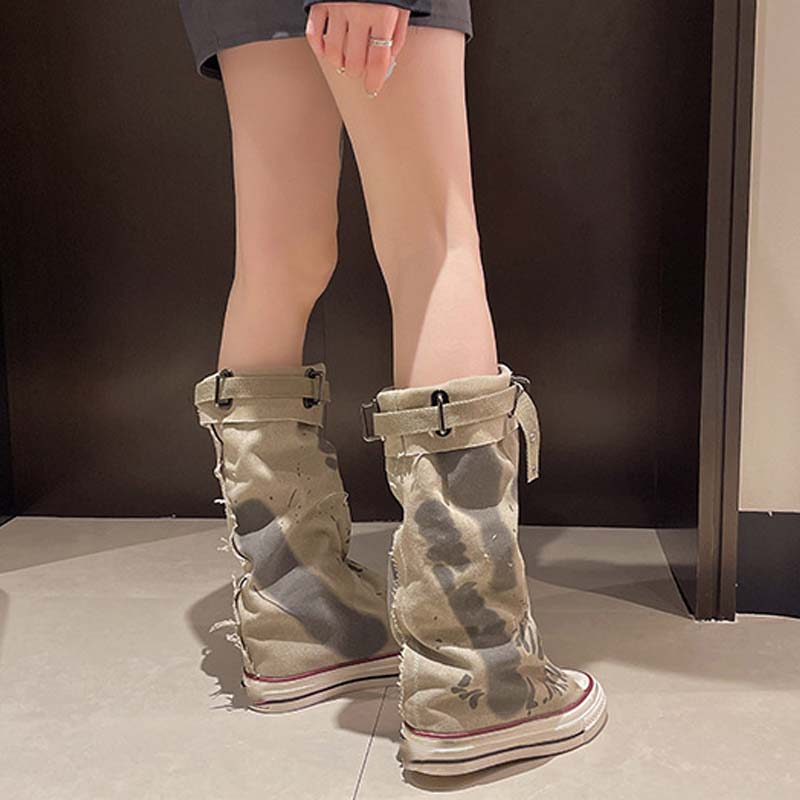 Modische Retro-Stiefel für Damen, flach & lässig