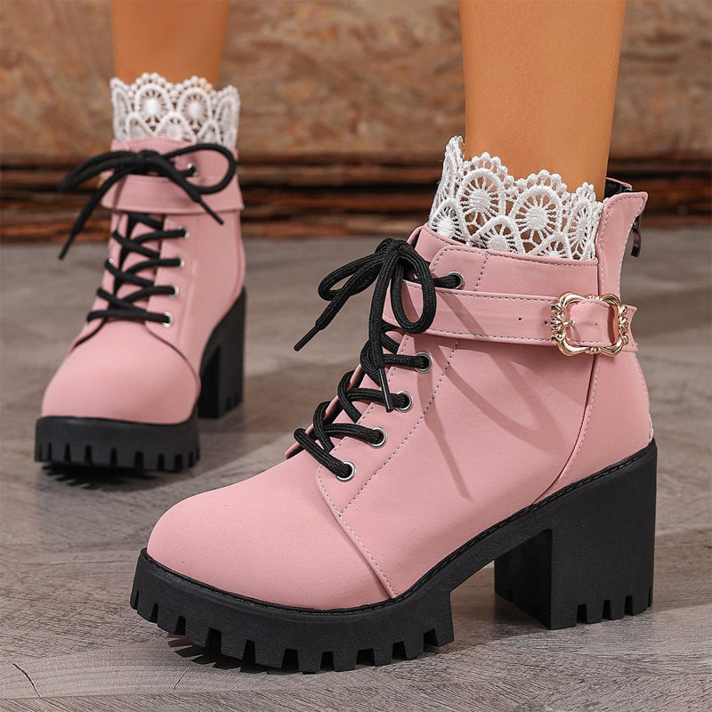 Kampfstiefeletten mit Absatz, Spitze und Schnalle Shopnory Shopnory