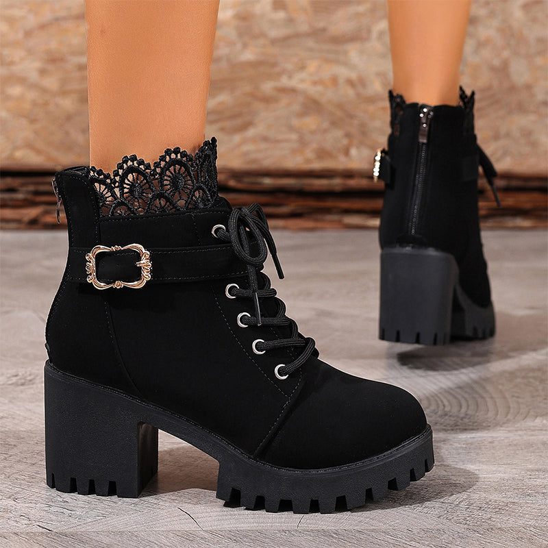Kampfstiefeletten mit Absatz, Spitze und Schnalle Shopnory Shopnory