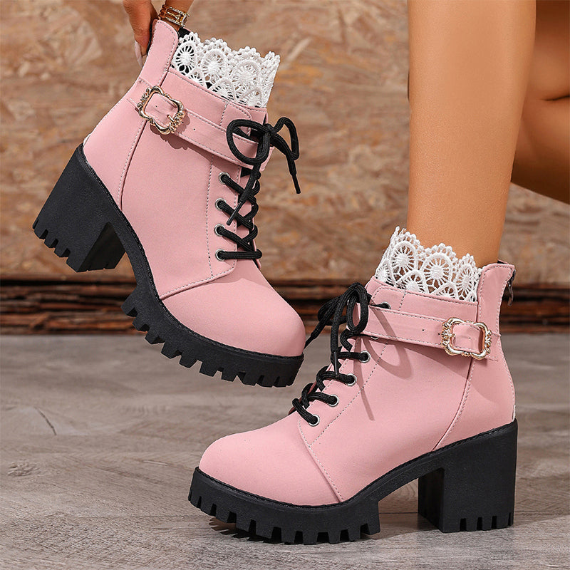 Kampfstiefeletten mit Absatz, Spitze und Schnalle Shopnory Shopnory