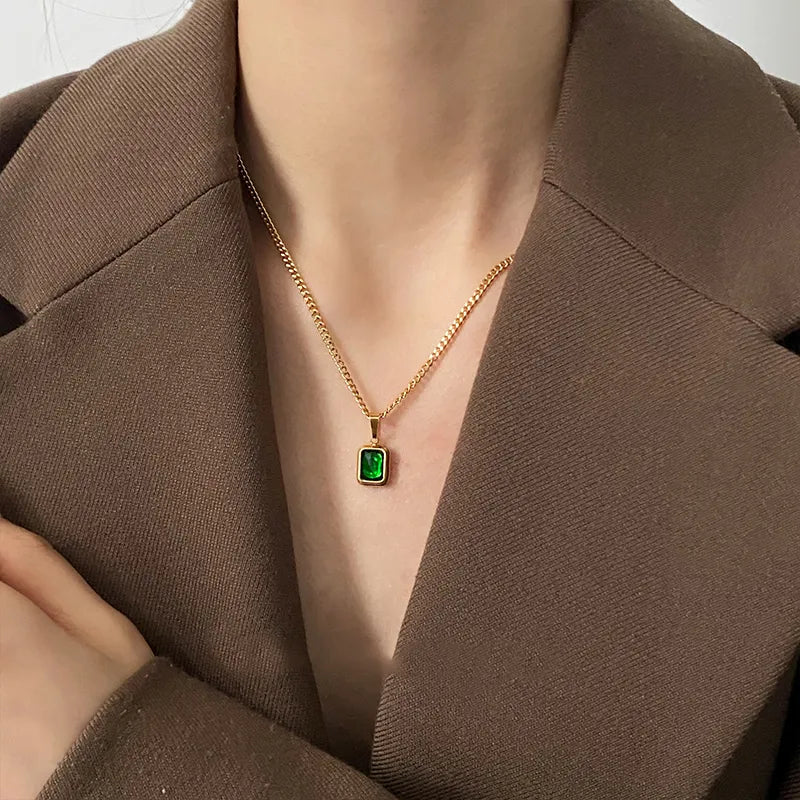 Edelstahl Kette Grünes Quadrat Halskette | Shop Nory