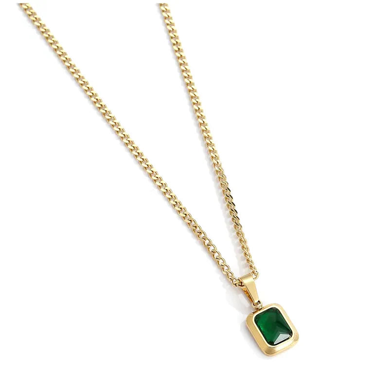 Edelstahl Kette Grünes Quadrat Halskette | Shop Nory