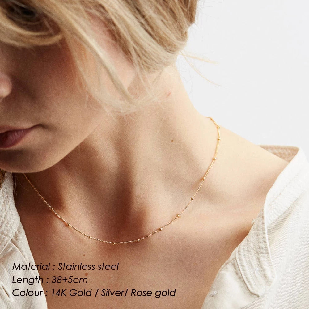 Edelstahl Kette Dünne Choker Perlen Halskette | Shop Nory