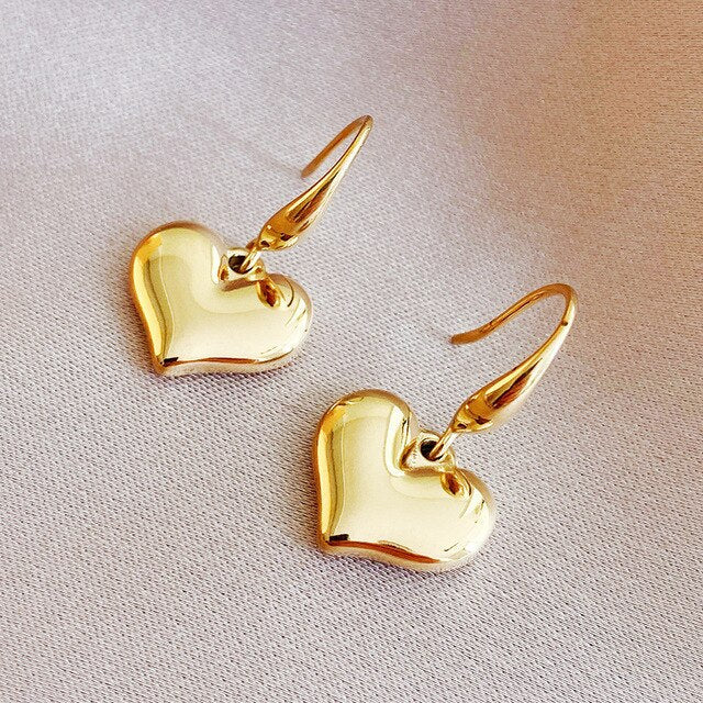 Edelstahl Goldfarbe Herz Anhänger Ohrringe | Shop Nory