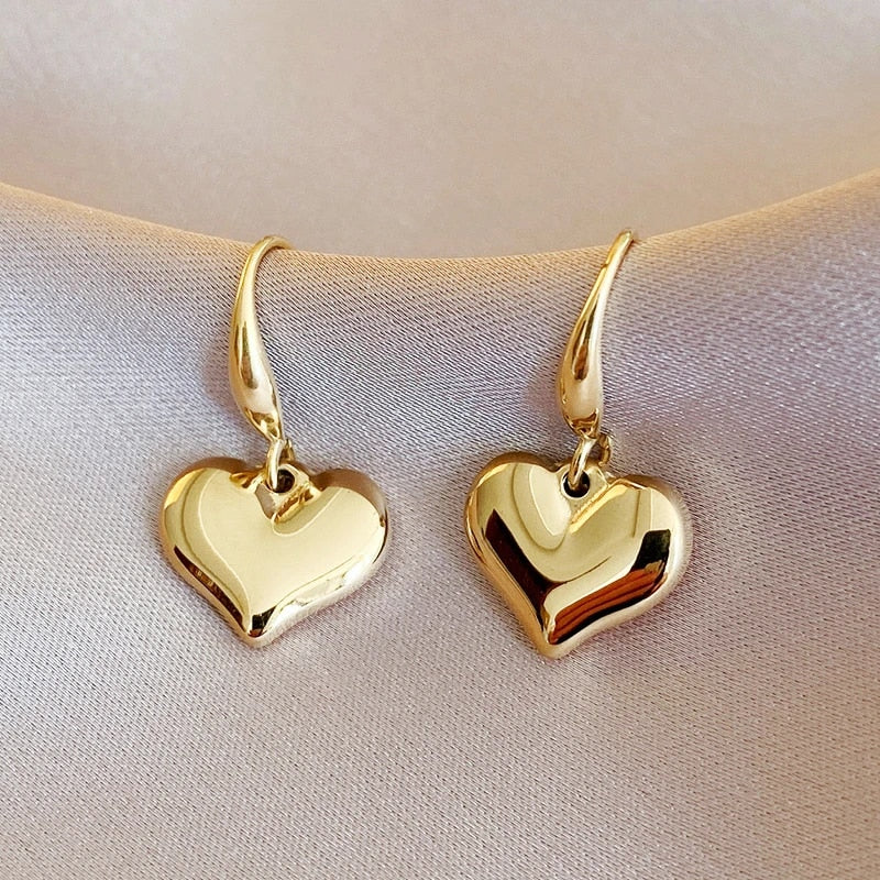 Edelstahl Goldfarbe Herz Anhänger Ohrringe | Shop Nory