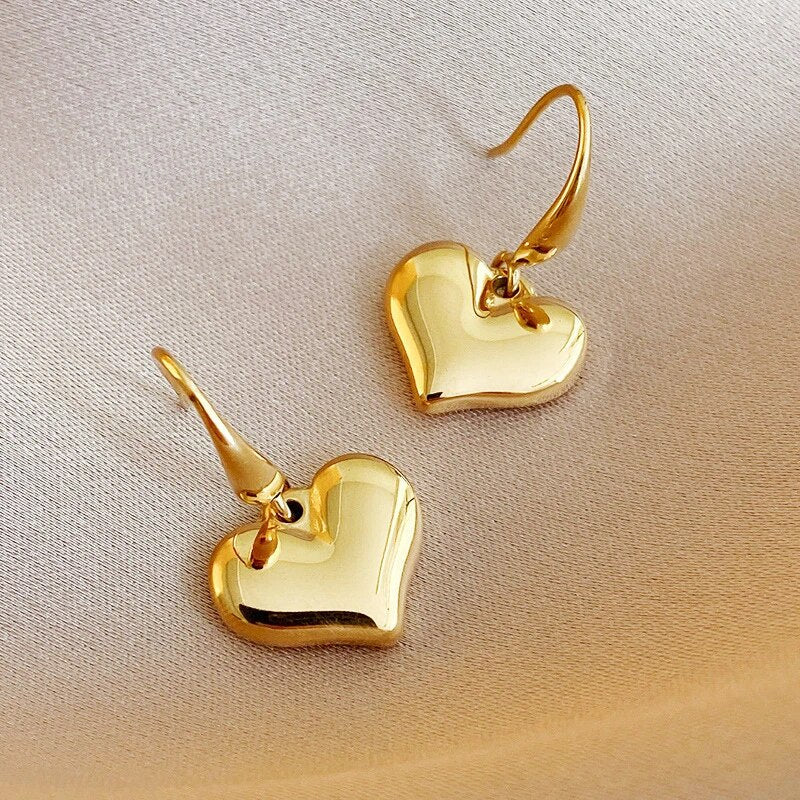 Edelstahl Goldfarbe Herz Anhänger Ohrringe | Shop Nory