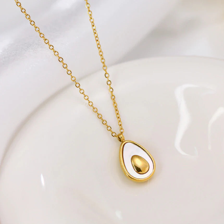 Edelstahl Französische Muschel Avocado Halskette | Shop Nory