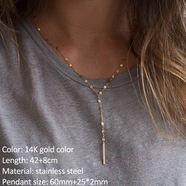 Edelstahl Lange Kette Rechteckige Halskette | Shop Nory