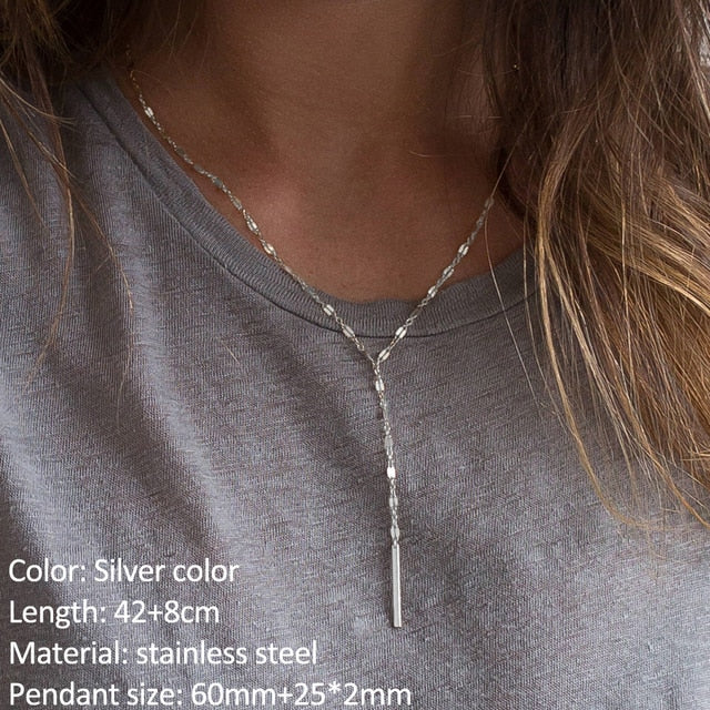 Edelstahl Lange Kette Rechteckige Halskette | Shop Nory
