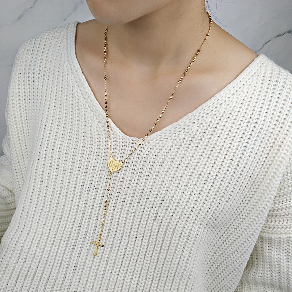 Edelstahl Lange Rosenkranz Perlen Halskette | Shop Nory