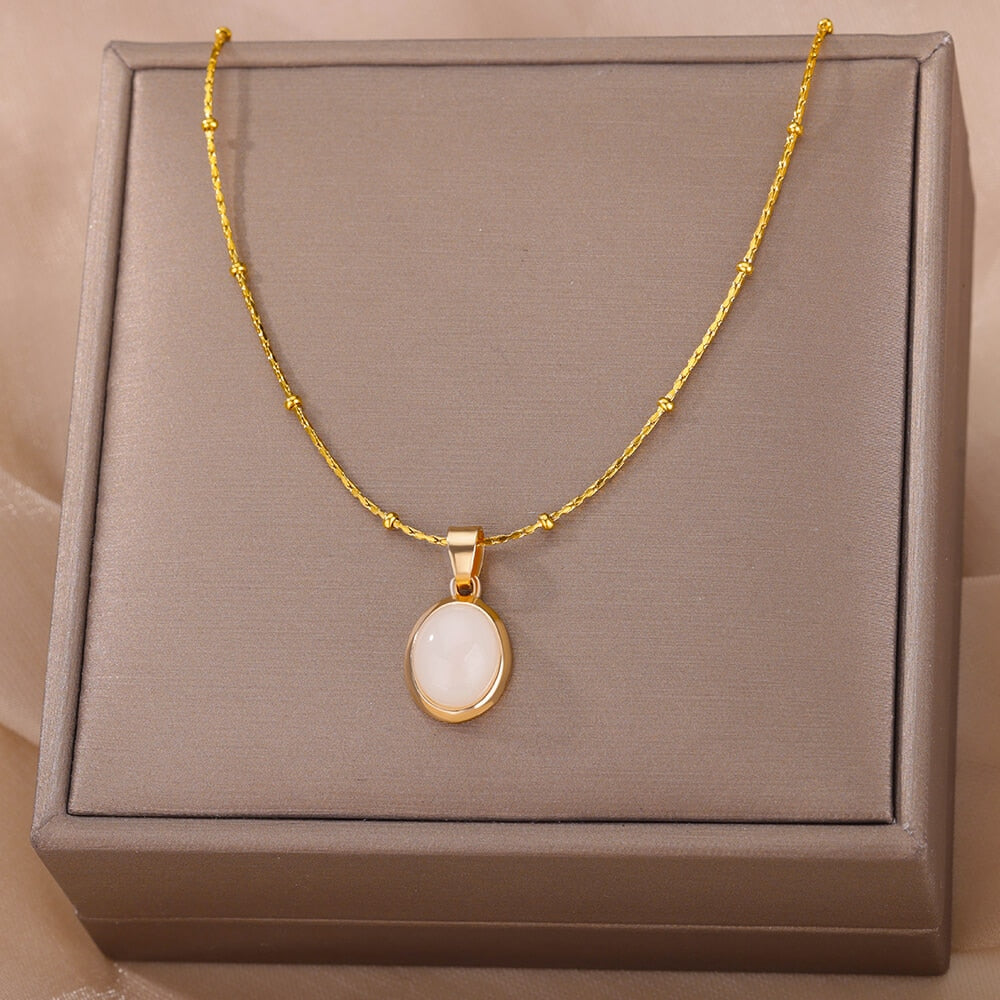 Edelstahl Rund Opal Halskette | Shop Nory