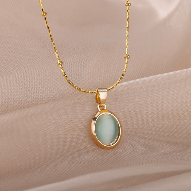 Edelstahl Rund Opal Halskette | Shop Nory
