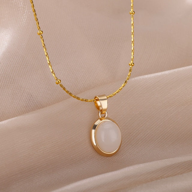 Edelstahl Rund Opal Halskette | Shop Nory