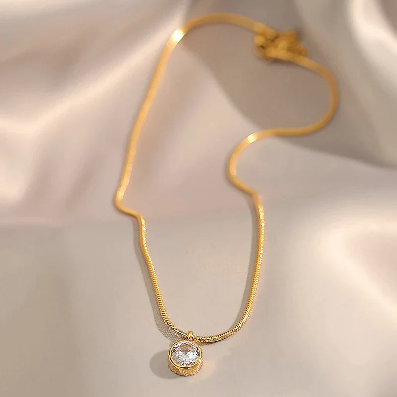 Edelstahl glänzende Zirkon Anhänger Halskette | Shop Nory