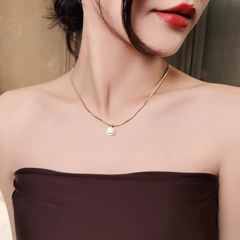 Edelstahl glänzende Zirkon Anhänger Halskette | Shop Nory