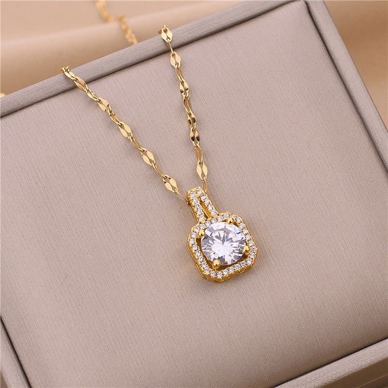 Edelstahl Kristall Zirkon Kettenhalskette | Shop Nory